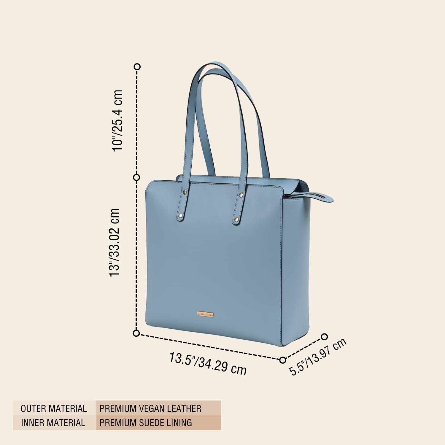 The Gusto Beyond Plus - Premium Vegan Leather Tote Bag for Women, Big Size, Blue | Stylish Handbag for women with Zip Closure | Fit for Office Bag, College, Travel Use | Handcrafted in India