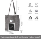 Street27 Womens Korean Canvas Corduroy Tote Bag Casual Work Shoulder Handbags|Multi-Purpose Bag |Sturdy Canvas Bag With Large Capacity|Shopping Bag For Office,College & Daily Use (Dark Grey)