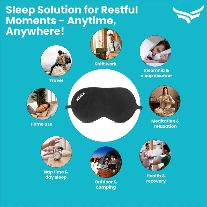 DOLTAS Travel Neck Pillow - 100% Memory Foam Neck Support Pillow for Flight Travel, Adjustable Velcro Straps, Includes Eye Mask & Noise Isolating Ear Plugs with Free Travel Pouch | Velvet Black