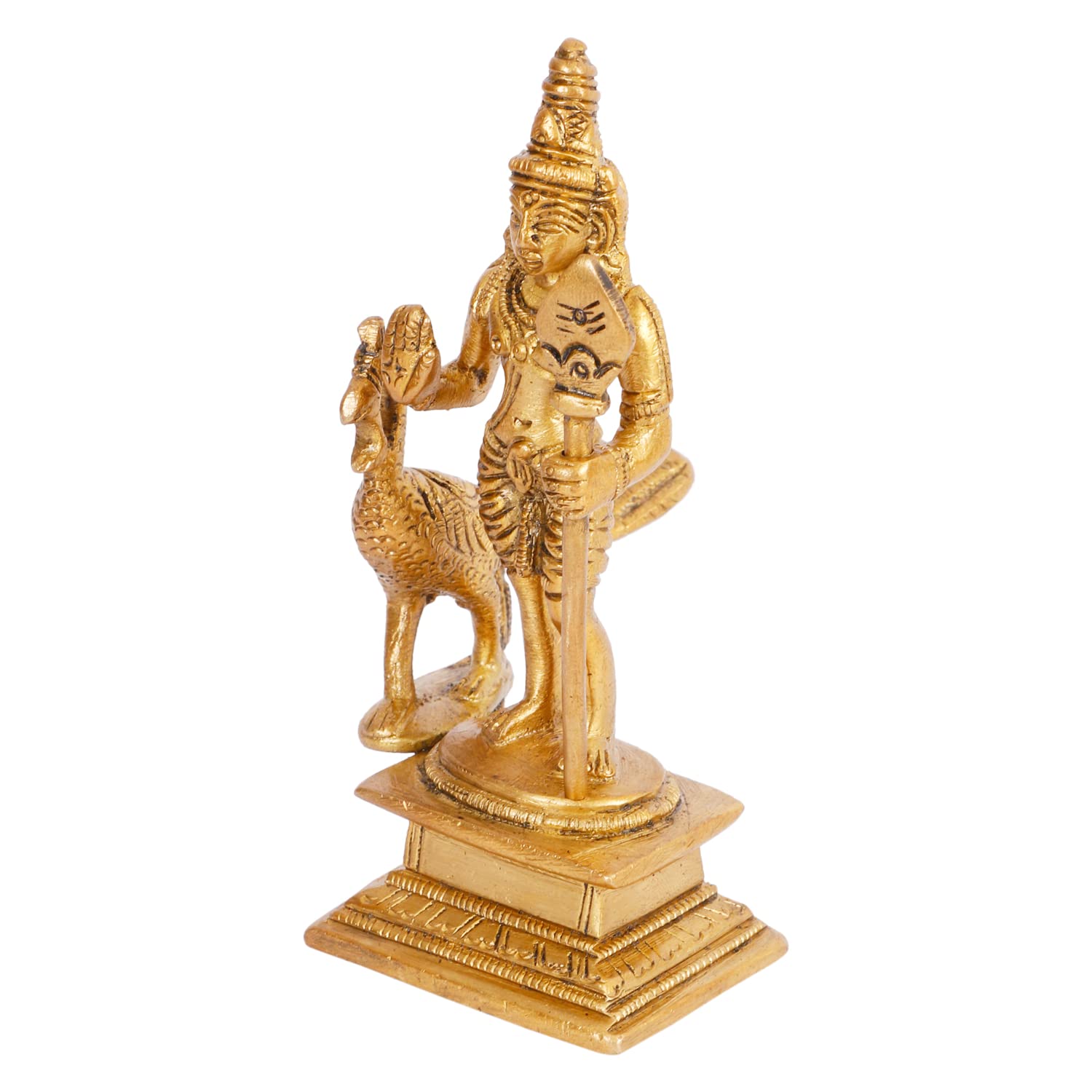 ARTVARKO Brass Lord Murugan Kartikeya Murugana Kumaraswamy Karthikeya Standing with Peacock Idol Swaminatha Skanda Murti Swami Ji Brass murti 4.5 Inch