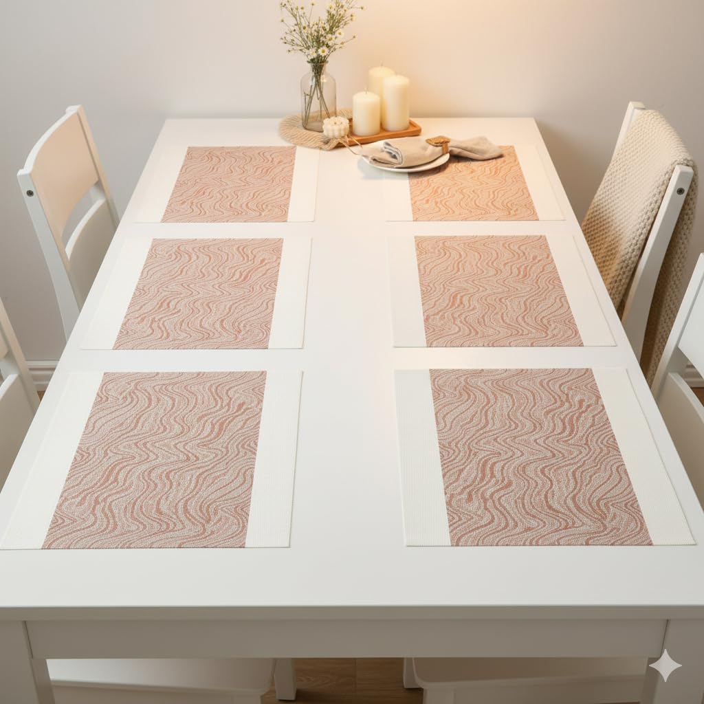 YELONA Placemats Set of 6, Heat-Resistant Woven Vinyl Table Mats, Non-Slip & Washable Dining Tablemats for Kitchen & Dinner Decor, Walnut Brown (45cm x 30cm) Kafalo