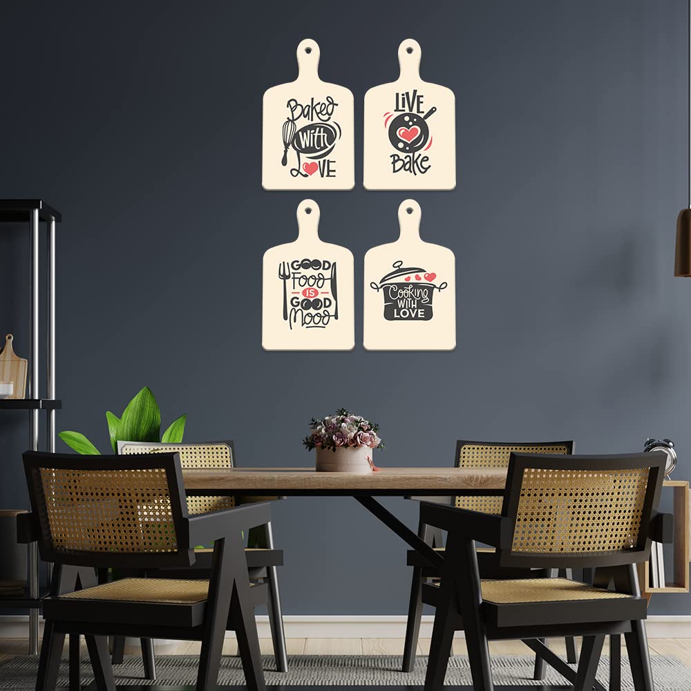 Artvibes Good Food Is Good Mood Printed Wooden Wall Hanging for Kitchen | Cafe | Restaurant | Dining Room | Quotes Decor Item | Wall Poster | Food Quotes Decoration | Gift Items(WH_5610N), Set of 4