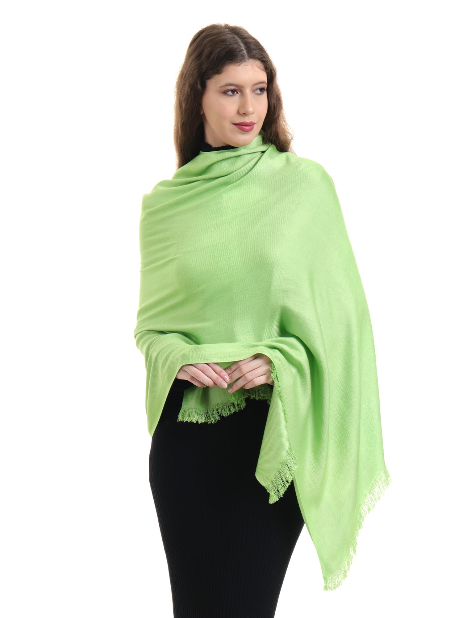 EH Pashmina scarf for women, twill weave, thick, solid color wraps, all weather, large, warm, very soft pashmina feel scarves (LIME GREEN)