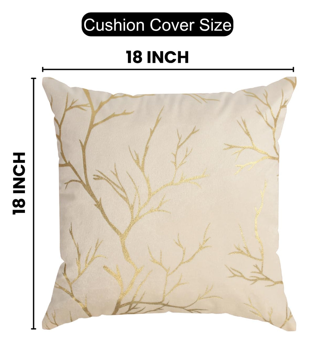 Stuffique Velvet Foil Cushion Covers 18 inch x 18 inch Set of 5, Cream