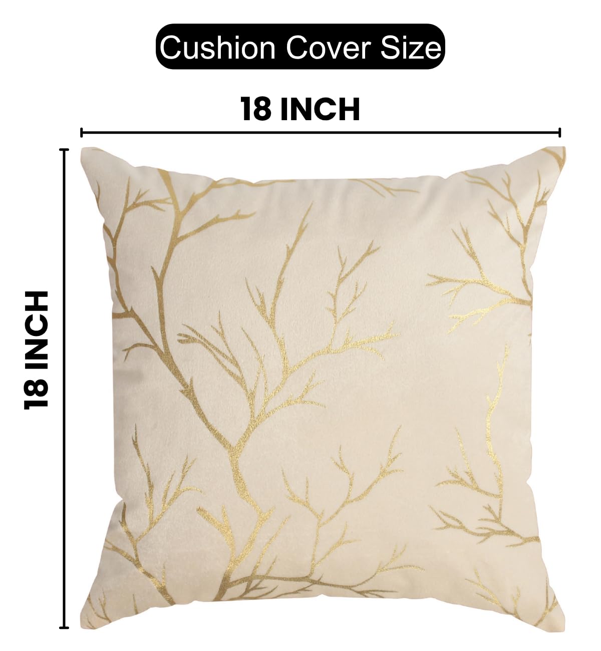 Stuffique Velvet Foil Cushion Covers 18 inch x 18 inch Set of 5, Cream