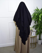 Triple Layer Khimar Hijab, Black Chiffon, Full Length Islamic Prayer Scarf