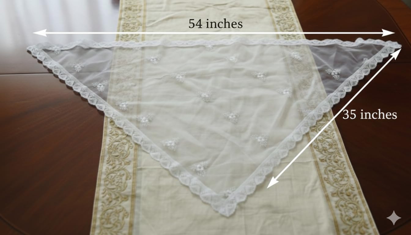 ELITE APRIL White Triangle Church Scarf(Christian scarf) with Floral Embroidery, with Wig Pin, for Women.