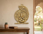 KridayKraft Aluminium Ganesha Pankhi Key Holder, Decorative Wall Mounted Key Hanger for Home & Office Entrance, Gold Finish, 18 cm x 14 cm