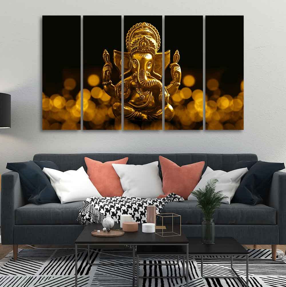 VIBECRAFTS Ganesha Canvas Wall Painting of Five Pieces For Home|Office|Living Room|Gift (PTVC5Pcs4_8636)