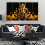 VIBECRAFTS Ganesha Canvas Wall Painting of Five Pieces For Home|Office|Living Room|Gift (PTVC5Pcs4_8636)