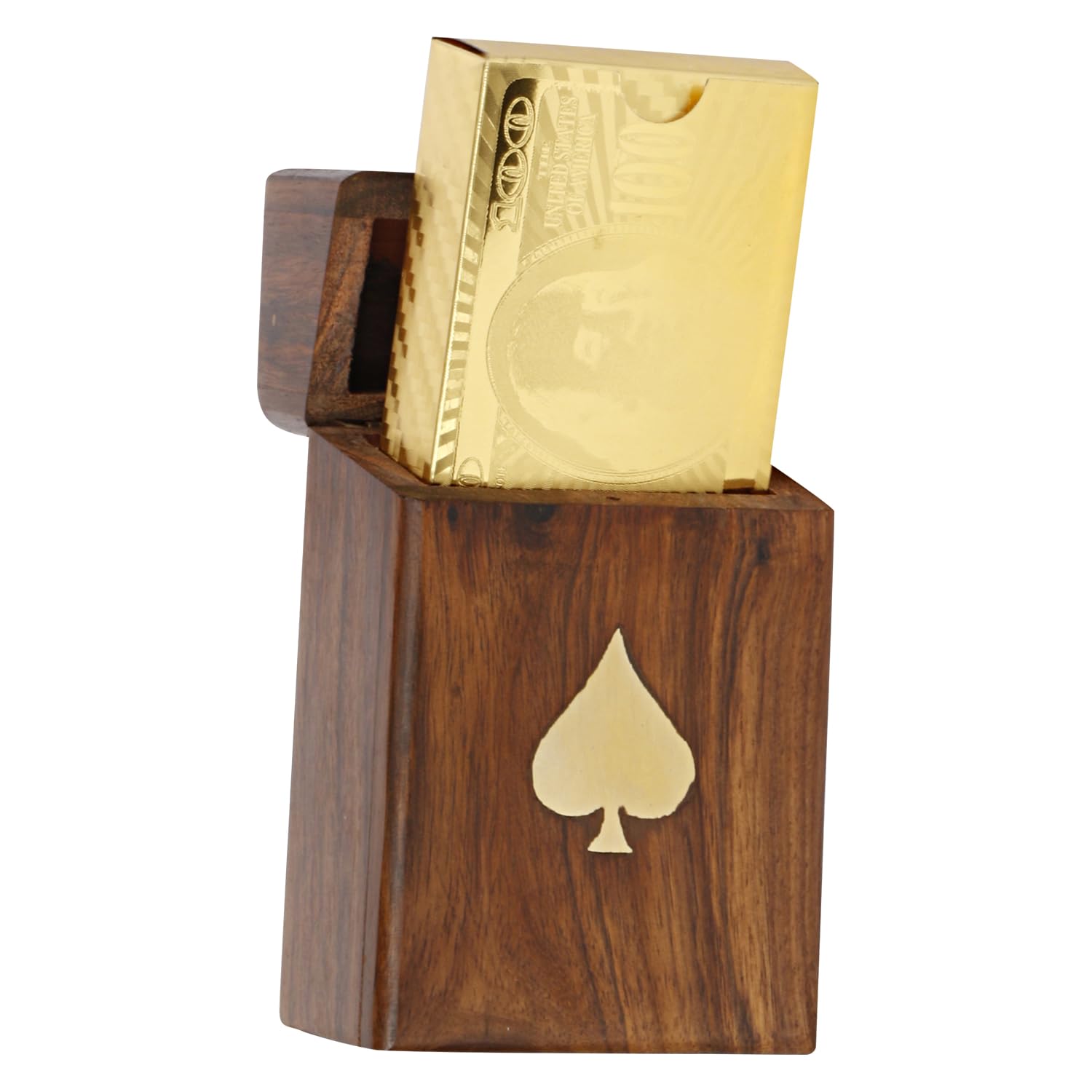ARTVARKO Golden Playing Card with Handmade Rosewood/Sheesham Wood Brass Inlay Box Holder for Single Deck Decorative Storage.