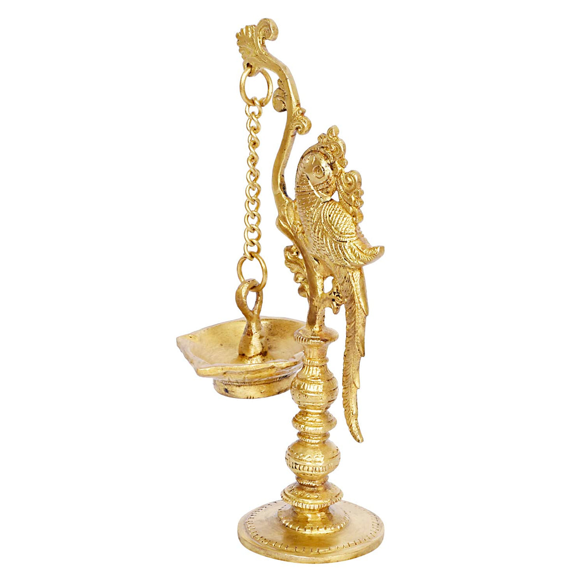 Artvarko Brass Parrot Design Hanging Diya Oil Wick Lamp Deepak for Diwali Pooja/Puja, Home Decoration and Gifts Showpiece 8.5 Inch