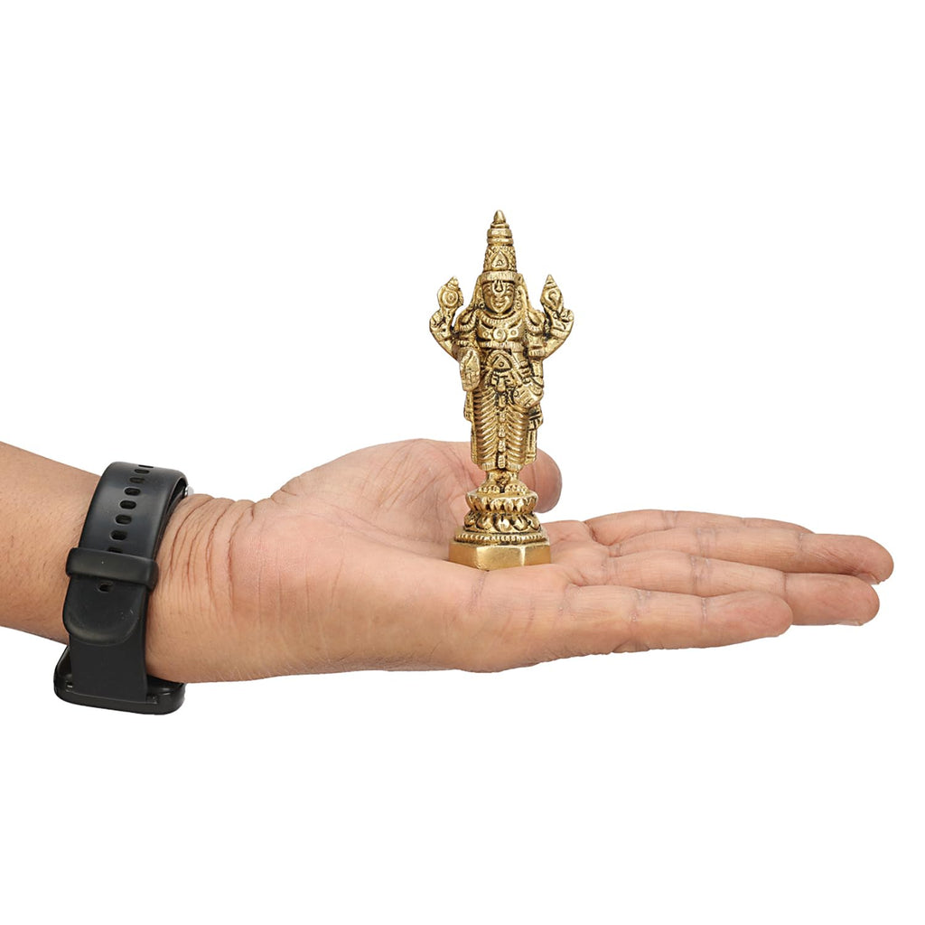ARTVARKO Brass Tirupati Balaji Venkateshwara Murti Idol Statue Lord Srinivasa Pooja Home Office Temple Decor Gift 3.75 Inch, Religious
