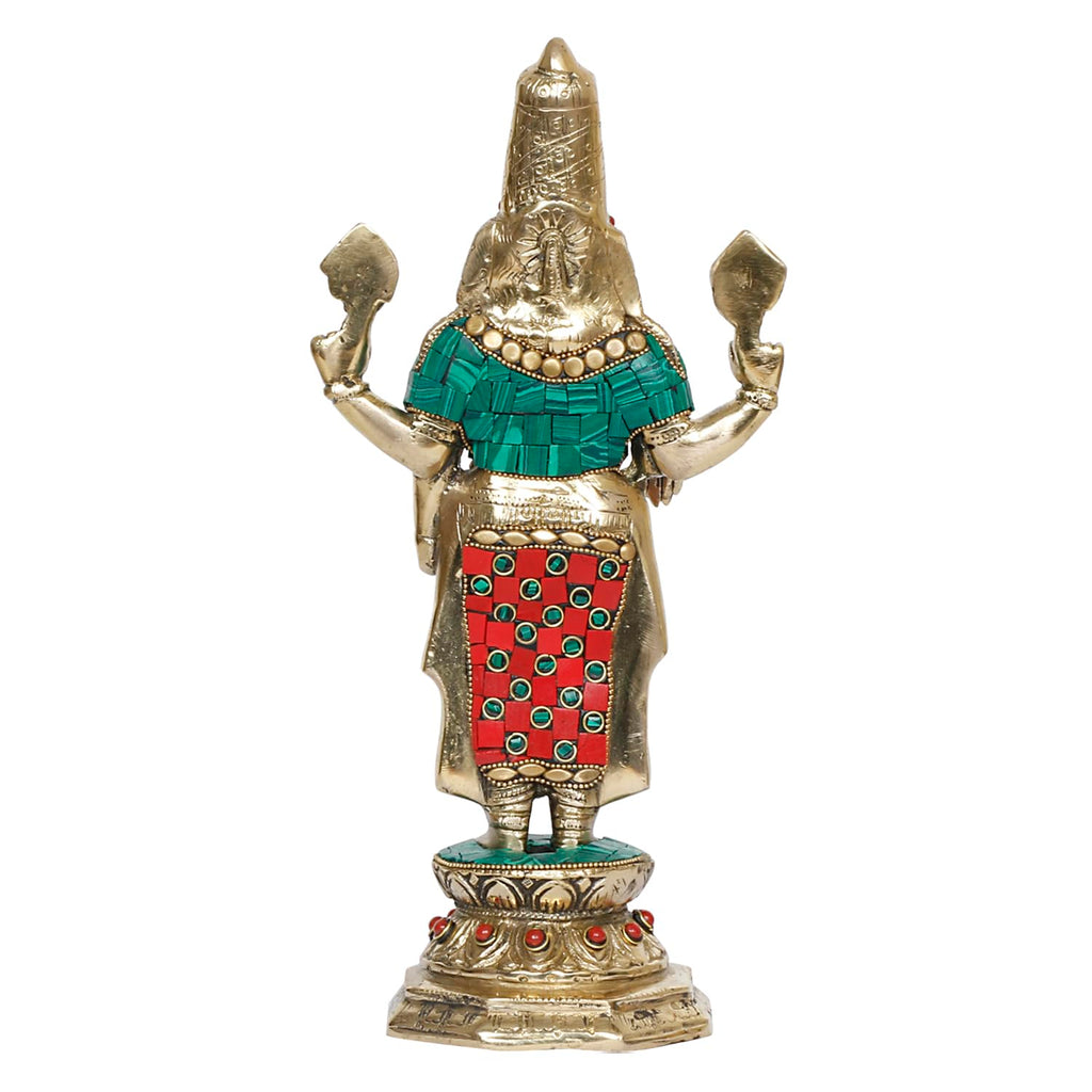ARTVARKO Brass Tirupati Balaji Venkateshwara Idol Vishnu Chakra Namah Shankh Statue Murti Lord Srinivasa Pooja Vastu Religious Idol for Home Office Temple Decor Gift 11 Inch.