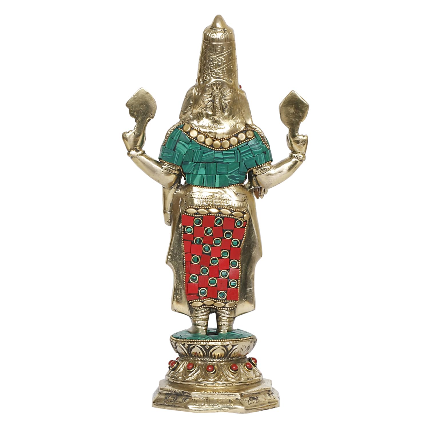 ARTVARKO Brass Tirupati Balaji Venkateshwara Idol Vishnu Chakra Namah Shankh Statue Murti Lord Srinivasa Pooja Vastu Religious Idol for Home Office Temple Decor Gift 11 Inch.
