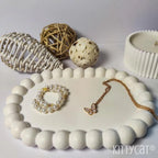 Kitty Cat® Concrete Jewelry Tray Trinket Dish – White Oval Decorative Bubble Tray for Women, Vanity Key & Perfume Holder, Aesthetic Jewelry Candle Organiser for Display & Home Decor (Oval)