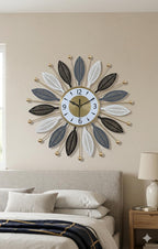 Mahira Artefacts Premium 3D Metal Leaf Art Wall Clock - Elegant Silent Non-Ticking Decorative Clock for Home & Gift
