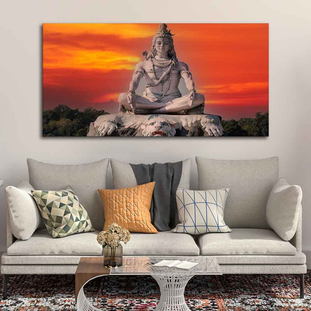 VIBECRAFTS Canvas Paintings for Living Room Drawing Room Shiva Meditating Canvas Wall Painting Fitted With Wooden Frame For Home | Office | Living Room | Gifts (PTVCH_2545)(48 x 24 Inches)