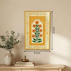 ATRANGI STUDIO Marigold Yellow Wooden Wall Frame | Handpainted Jharokha Style Floral Wall Hanging | Rajasthani Traditional Art | Framed Wall Painting for Living room, Bedroom, Office | 12×8 Inch