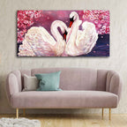 VIBECRAFTS Canvas Paintings for Living Room Drawing Room Romantic Couple of Swans Canvas Wall Painting Fitted with Wooden Frame for Home|Office|Gift(PTVCH_2269N)(48 x 24 Inches)