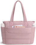 Tote Bag for Women Puffer Tote Bag Large Nurse Bags Shoulder Handbag with Zipper for Work Travel, Dark Pink, 16.3 x 6.3 x 12 inches