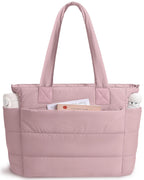 Tote Bag for Women Puffer Tote Bag Large Nurse Bags Shoulder Handbag with Zipper for Work Travel, Dark Pink, 16.3 x 6.3 x 12 inches