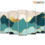 VIBECRAFTS Abstract Mountains with Sunrise Background 5 Pieces Canvas Wall Painting For Home|Office|Living Room|Gift (PTVC5Pcs2_6503)