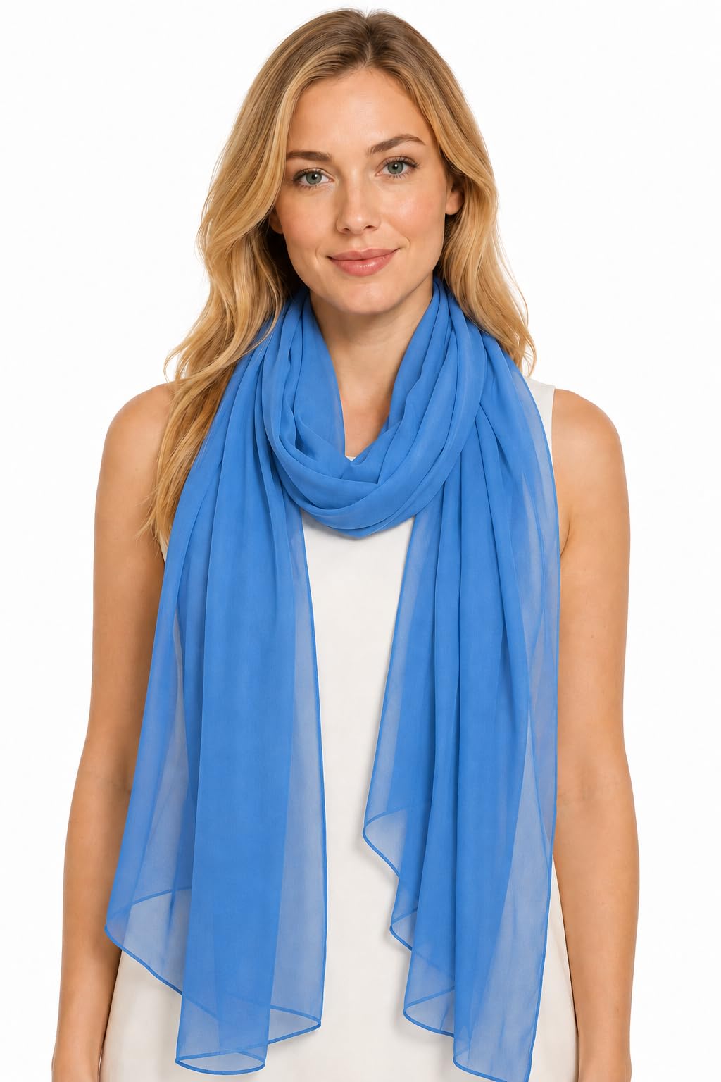 YOUR SMILE for Women Lightweight Breathable Solid Color Soft Chiffon Long Fashion Scarves Sun-proof Shawls Wrap, Blue, 27''x70''