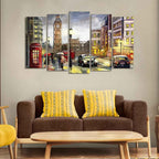 VIBECRAFTS Street View of London Canvas Wall Painting Set of Five Pieces For Home|Office|Living Room|Gift (PTVC5Pcs2_6533)