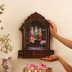 RITUALISTIC Wooden Mandir for Home Wall | Home Temple with Removable Tray | Compact Wooden Mandir for Daily Pooja |Wall Mounted Pooja Stand for Home Décor | Dimension 11.5 x 4 x 14 inches | Ram Darbar