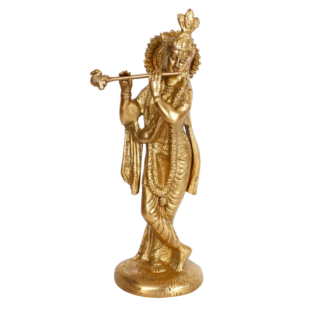 ARTVARKO Brass Statue Murti of Lord Krishna Idol Playing Flute for Home Décor Living Room Pooja Item Temple Mandir Gallery 10 Inch