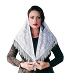 Devino Ora White Lace Triangle Scarf/ShawlVeil White Flower, 1