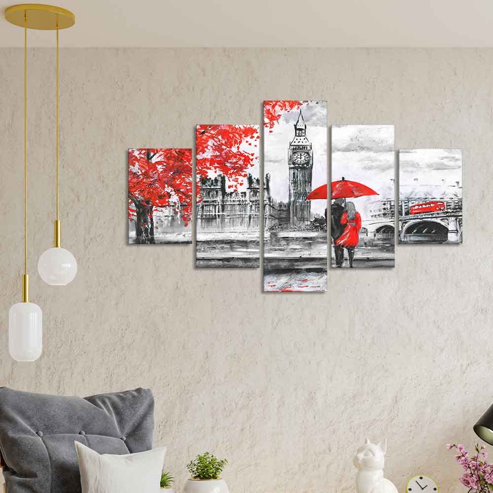 VIBECRAFTS Beautiful London Canvas Wall Painting Five Pieces For Home|Office|Living Room|Gift (PTVC5Pcs1_5522)
