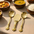 DSH Pure Brass Spoon Set of 3 Cooking and Serving Spoon Set Embossed Design for Home Hotel and Restaurant.
