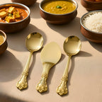 DSH Pure Brass Spoon Set of 3 Cooking and Serving Spoon Set Embossed Design for Home Hotel and Restaurant.