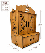 EXPRO Wooden Pooja Mandir for Home with Door | Engineered Wood Home Temple Unit with Storage Space | Wall Mounted Temple for Office & Living Room | DIY Mandap with OM & Bell Design (Brown | Design 3)