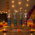 Lamcy Plaza Metal Rajasthani Kalbelia Tea Light Doll - 14 Inch (Set of 4) | Multicolour Antique Decorative Candle Holder for Home Decor, Living Room, Bedroom