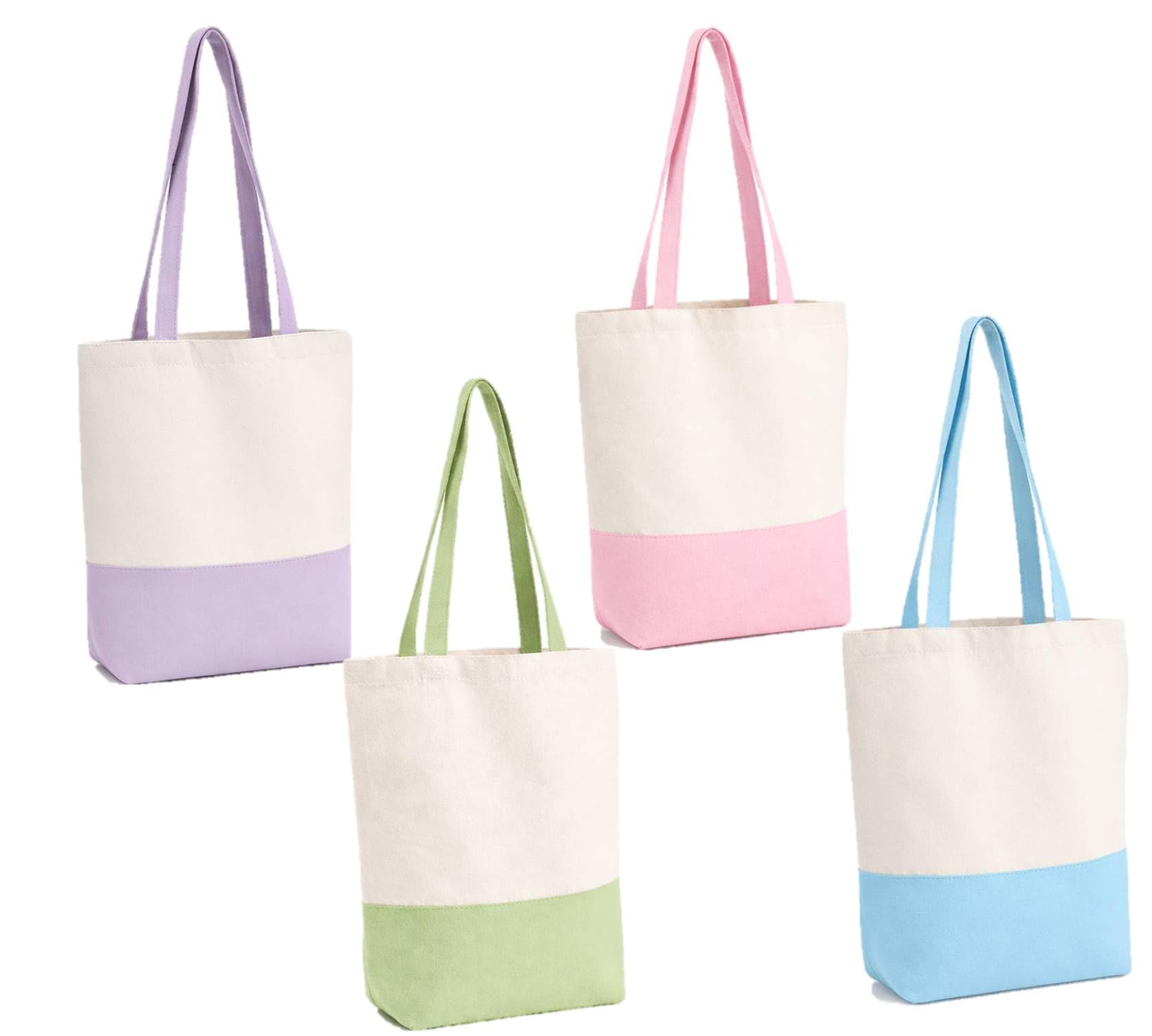 Lify Heavy Duty Cotton Canvas Tote Bag Grocery Shopping Bag, Cotton Tote Bags eco-friendly for Schools, promotion, branding- 3 &4 Pc Pack (OW/PGREEN, OW/BP &OW/PPURPLE & OW/PSKY BLUE- 4Piece Pack)