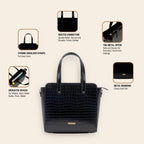 The Gusto Beyond+ Croco Mini-Premium Faux Leather Small Tote Bags For Women Stylish Handbag For Women With Zip Closure Fit For Office Bag, College, Casual Use Handcrafted, Cruelty Free, Black