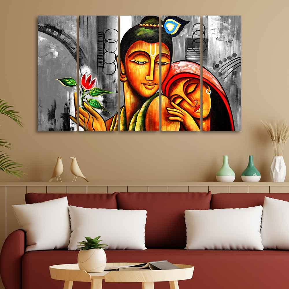 VIBECRAFTS Shree Radha Krishna 5 Pieces Canvas Wall Painting For Home | Office | Living Room | Gift (PTVC5Pcs4_8557)