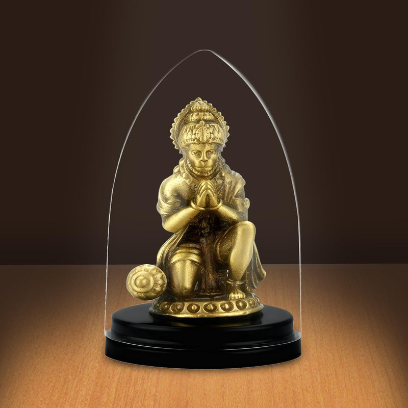 Shilpkala 2.3 Inch Brass Ultra Fine Hanuman Ji Brass Idol in Pranam Mudra for Car Dashboard & Devotional Gift (Coffee Antique)