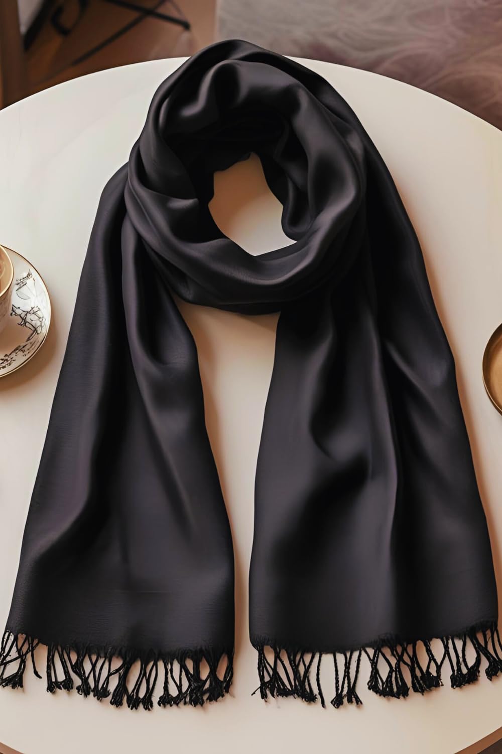 FM Trends Stylish Plain Scarf for Women & Girls | Solid Color Stole, Dupatta, Shawl | Elegant Ladies Accessory (Black, 1.8 meters)