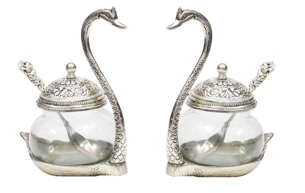 Prince Home Decor & Gifts Aluminium Bowl - 2 Bowl With 2 Spoon And 2 Cover, Silver, Transparent, 300 ml