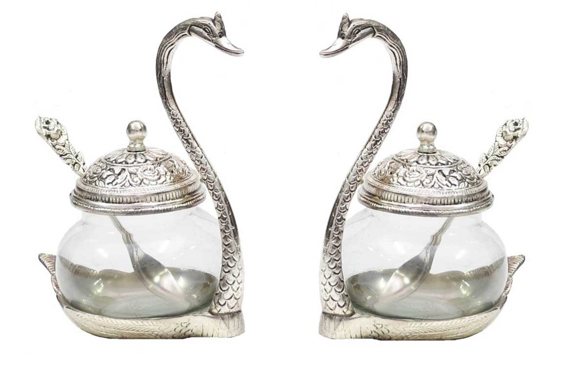 Prince Home Decor & Gifts Aluminium Bowl - 2 Bowl With 2 Spoon And 2 Cover, Silver, Transparent, 300 ml