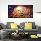 VIBECRAFTS Canvas Paintings for Living Room Drawing Room Premium Wall Painting of Jesus Cross with Moon Dark Background Fitted with Wooden Frame for Home|Office|Gift(PTVCH_2299NV)