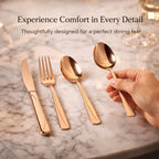 ANH MART Mirror Finish Rose Gold Plated Stainless Steel Flatware Set Copper Silverware Set Spoon Color Cutlery Set [Dinner Fork-Tea Spoon-Salad Spoon-Knife] Set of (Rose Gold LINEING, 8)