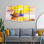 VIBECRAFTS Beautiful Scenery of Sailing Ship on the Ocean Wall Painting Set of Five For Home|Office|Living Room|Gift (PTVC5Pcs2_6521)