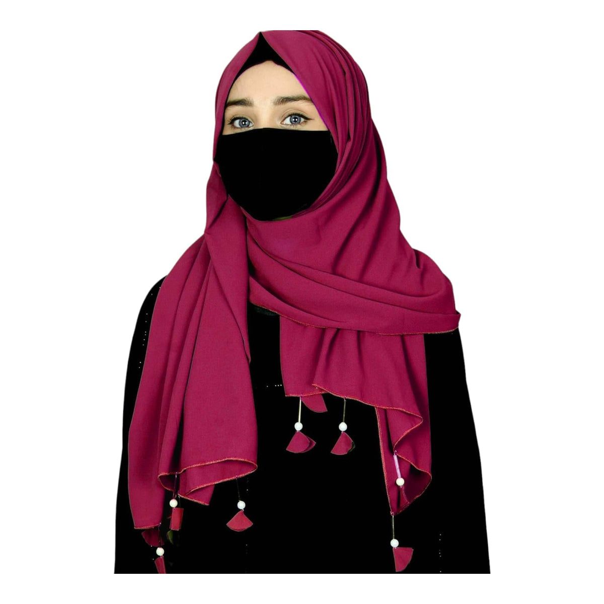 Georgette URSHIA HEART PEARL Female LATKAN HIJAB 80 CM BY 180 CM SCARF (DARK PINK)
