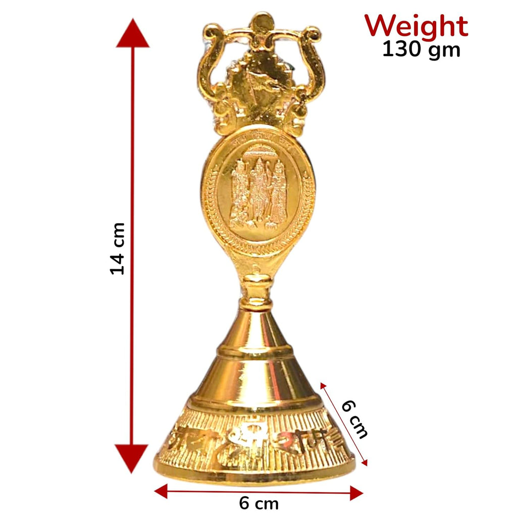 KridayKraft Aluminium Pooja Bell, Handmade Prayer Ghanti Jingle Hand Bell for Home Temple Worship, Nandi Bell for Puja, Religious & Spiritual Items (Gold)