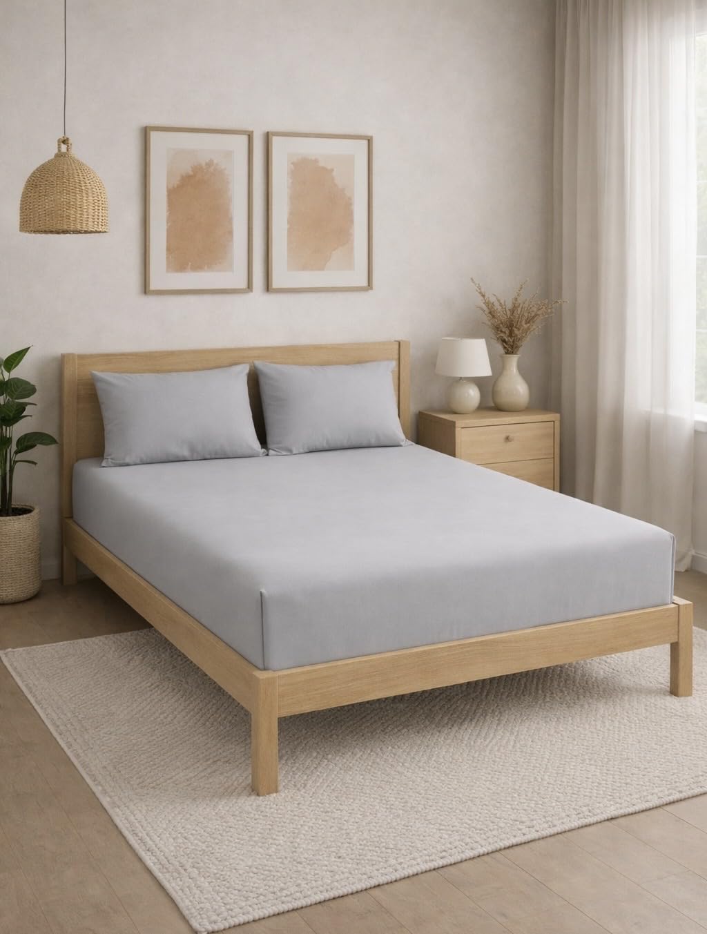 THE HOME STYLE Solid Cotton Feel Pillow Covers (18 x 28 inches, Set of 2 Pcs) | 300 TC | Super Soft & Smooth (Pearl Grey)